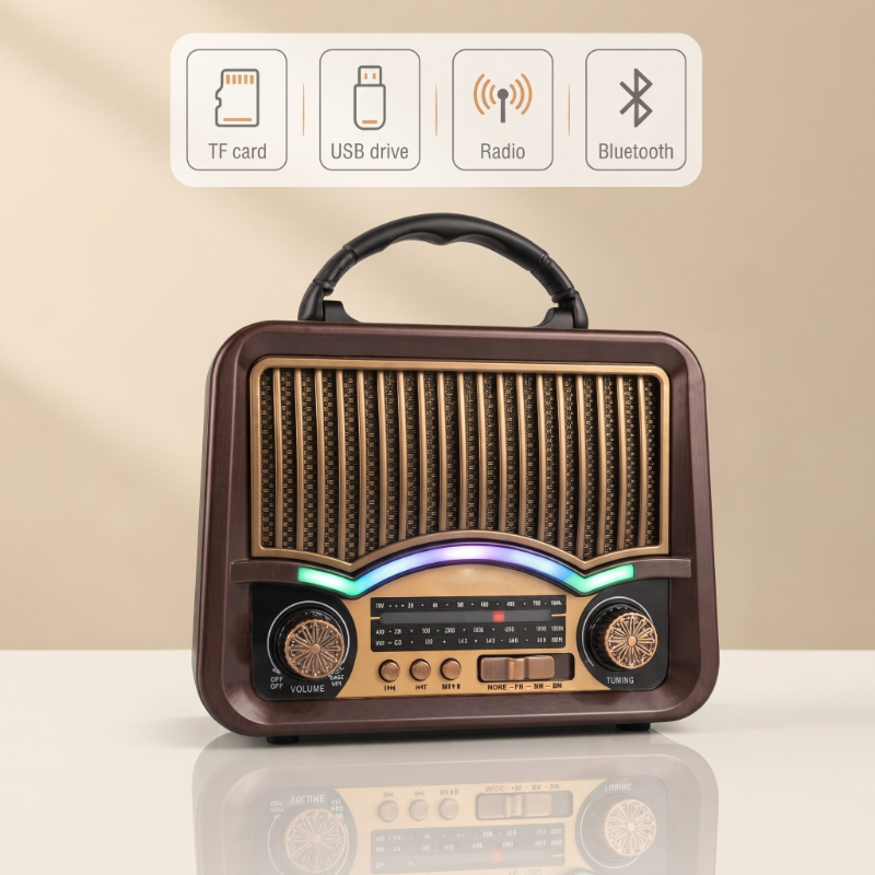 Solar Nostalji Müzik Kutusu - Şarjlı - FM Radyo - Bluetooth Özellikli - Retro Tasarımlı - 2